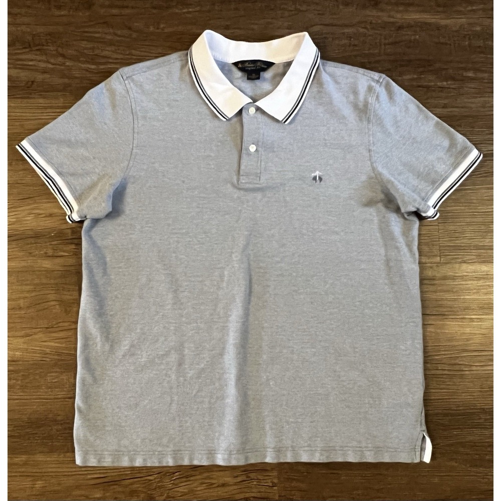 Brooks Brothers Polo Shirt Men XL Blue White Pique Original Fit Tipped Logo E12